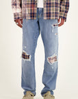 PANTALON EN JEAN PLAID DESTROY