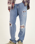 PANTALON EN JEAN PLAID DESTROY